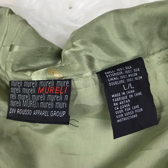Vintage Mureli Silk Green Gold Bomber Jacket Large - Picture 3 of 8
